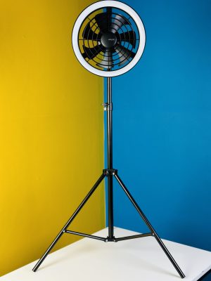 JISULIFE FA17 Rechargeable Fan with LED Ceiling Fan with Long Tripod Stand- Black Color